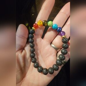 7 Chakra Healing Beaded Natural Lava Stone & Faux Crystal Bracelet